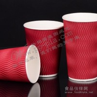 批發一次性12OZ雙層加厚防燙奶茶咖啡紙杯 紅色S瓦楞紙杯500只